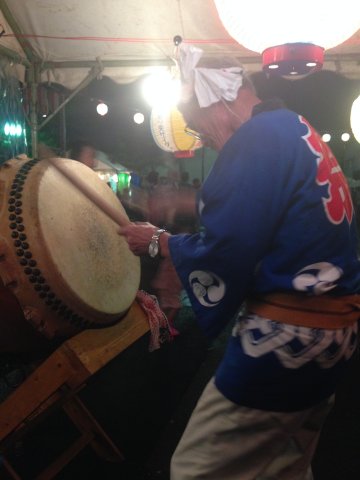 Old Man Playing Taiko Drum for the Dance
